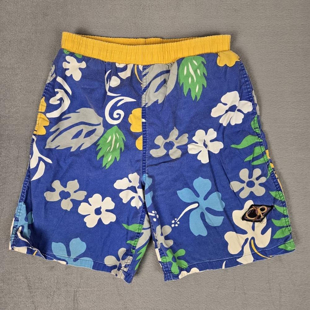 Vintage Ocean Pacific Board Shorts Boy's Large Blue Floral Swim Trunks Y2k